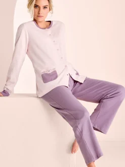 Infiore Pigiama lungo da donna aperto in cotone interlock taglie forti - cipria