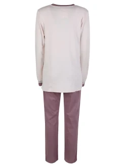 Infiore Pigiama lungo da donna aperto in cotone interlock taglie forti - cipria