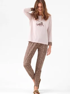 Infiore SAUVAGE Pigiama lungo da donna in cotone con stampa animalier - rosa