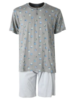 Infioreuomo pigiama corto da uomo in cotone con stampe - grigio scuro