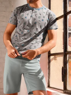 Infioreuomo pigiama corto da uomo in cotone con stampe - grigio scuro