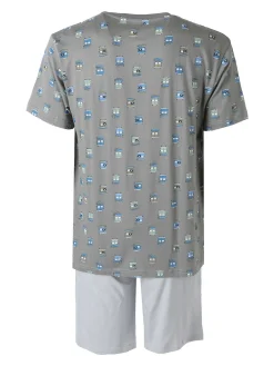 Infioreuomo pigiama corto da uomo in cotone con stampe - grigio scuro
