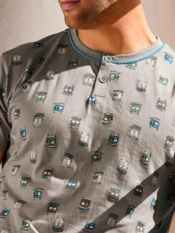 Infioreuomo pigiama corto da uomo in cotone con stampe - grigio scuro