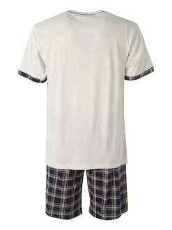 Infioreuomo Pigiama corto da uomo in cotone a quadri - beige