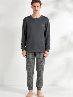 Infioreuomo Pigiama lungo da uomo in cotone interlock - militare