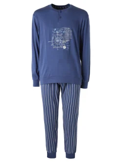 Infioreuomo WORLD TRIP Pigiama lungo da uomo in cotone jersey - blu