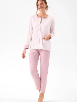 Infiore WILDLOVE Pigiama aperto da donna in cotone con bottoni taglie grandi - rosa