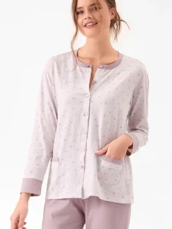 Infiore WILDLOVE Pigiama aperto da donna in cotone con bottoni taglie grandi - lilla