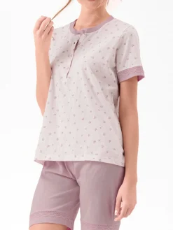 Infiore WILDLOVE Pigiama corto in cotone da donna con t-shirt e shorts - lilla