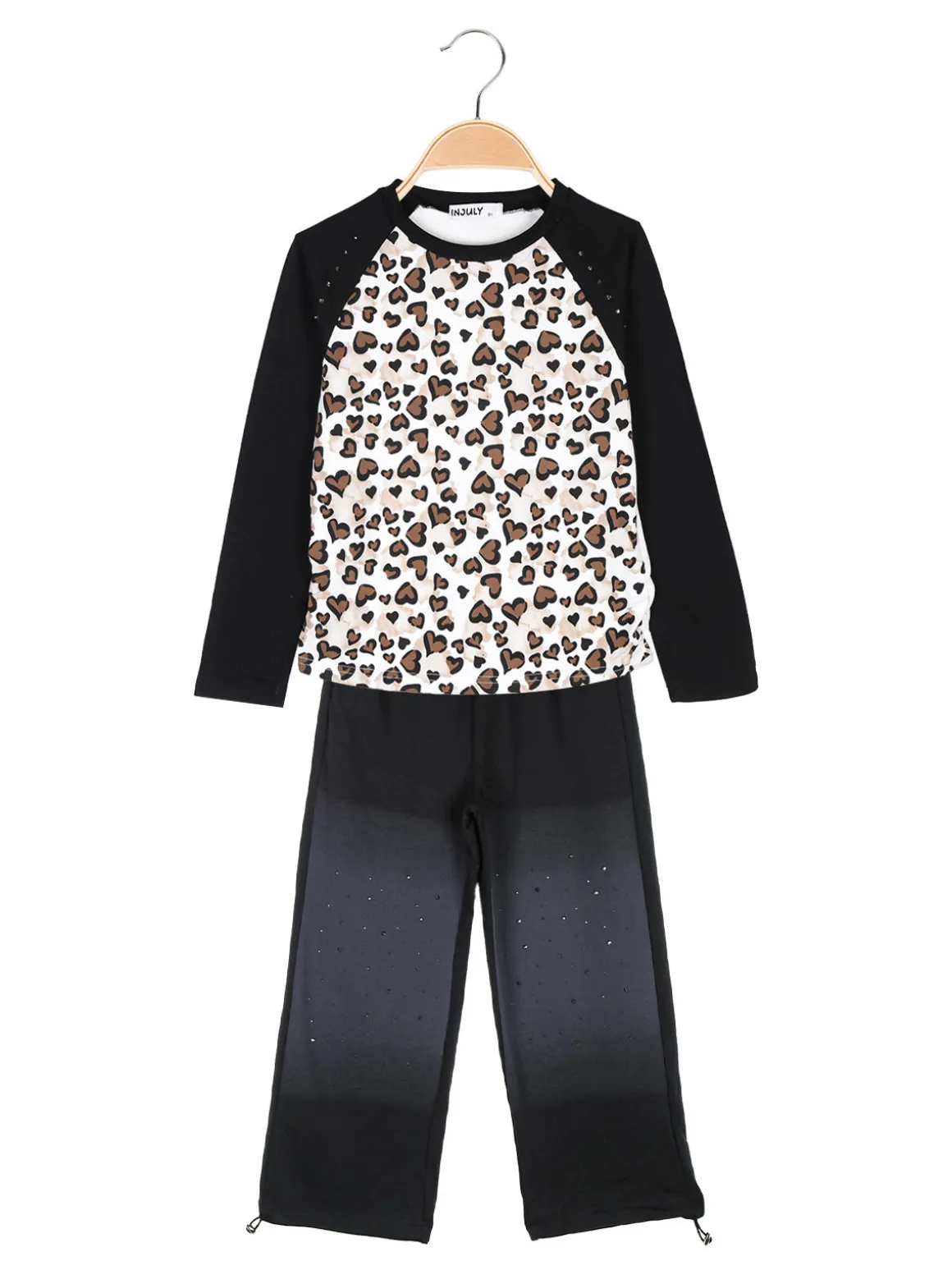 Injuly Completo 2 pezzi da bambina con maglietta stampata e pantaloni a zampa