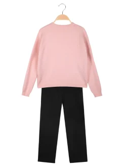 Injuly Completo 2 pezzi da bambina in maglia con ricami - rosa