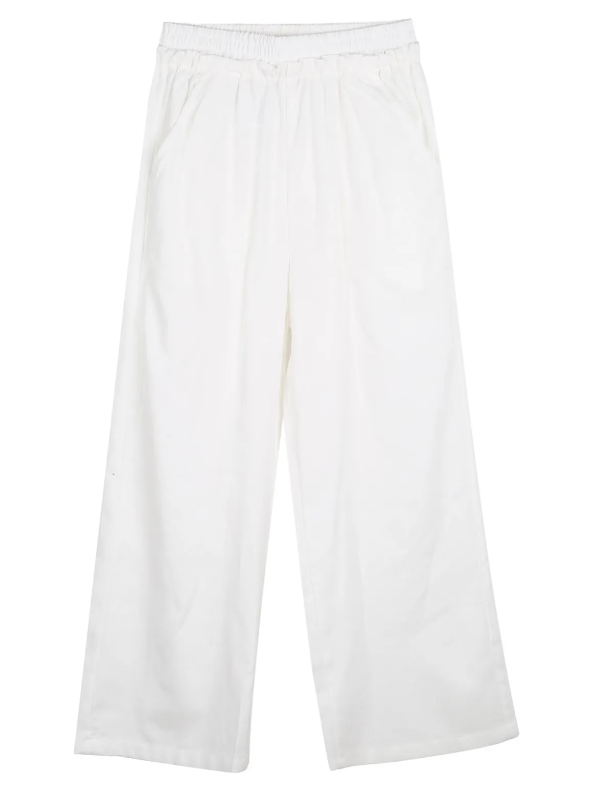 Injuly Completo 3 pezzi da bambina con top traforato e pantaloni misto lino - bianco