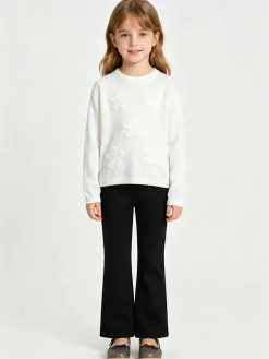 Injuly Completo 2 pezzi da bambina in maglia con ricami - bianco