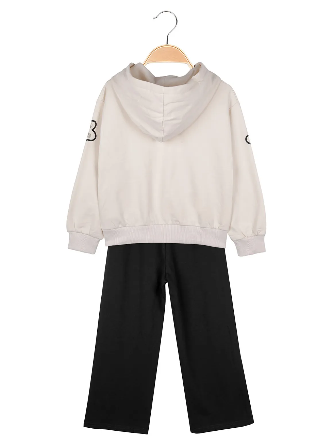 Injuly Completo 2 pezzi da bambina con cappuccio e strass - beige