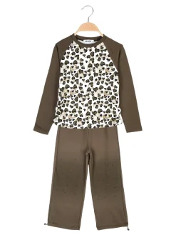Injuly Completo 2 pezzi da bambina con maglietta stampata e pantaloni a zampa
