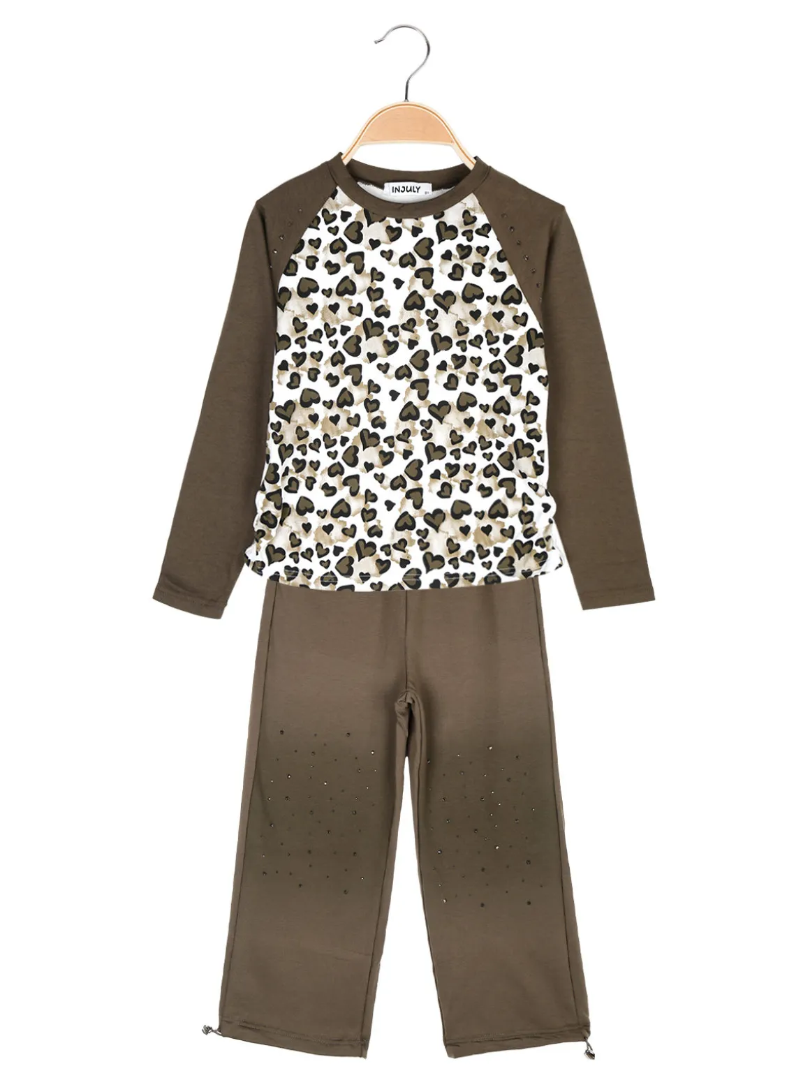 Injuly Completo 2 pezzi da bambina con maglietta stampata e pantaloni a zampa