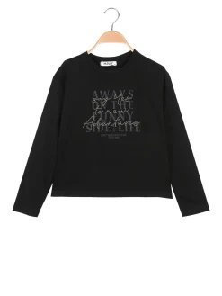 Injuly T-shirt da bambina in cotone a maniche lunghe con stampa - nero