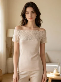 Intimami Maglia donna a maniche corte con pizzo - nudo