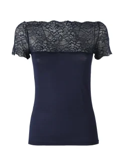 Intimami Maglia donna a maniche corte con scollo a barca in pizzo - blu scuro