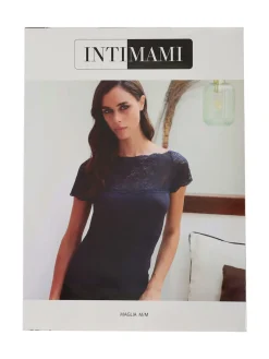 Intimami Maglia donna a maniche corte con scollo a barca in pizzo - marrone