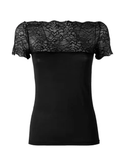 Intimami Maglia donna a maniche corte con scollo a barca in pizzo - nero