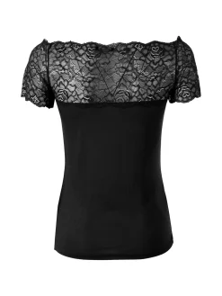 Intimami Maglia donna a maniche corte con scollo a barca in pizzo - nero