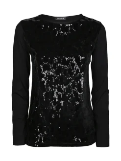 Intimami Maglia donna a maniche lunghe con dettagli in velluto e paillettes - nero