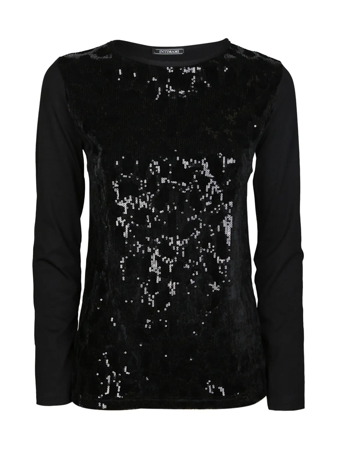 Intimami Maglia donna a maniche lunghe con dettagli in velluto e paillettes - nero