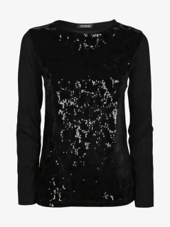 Intimami Maglia donna a maniche lunghe con dettagli in velluto e paillettes - nero