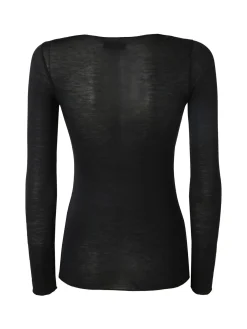 Intimami Maglia donna a maniche lunghe in misto lana con scollo a barca - nero