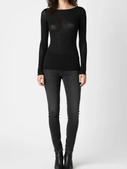 Intimami Maglia donna a maniche lunghe in misto lana con scollo a barca - nero