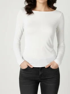 Intimami Maglia donna a maniche lunghe in misto lana con scollo a barca - panna
