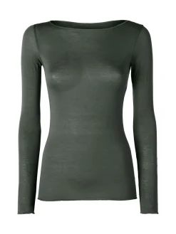 Intimami Maglia donna a maniche lunghe in misto lana con scollo a barca - verde