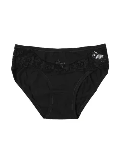 Intimami Slip donna in cotone bielastico con pizzo - nero