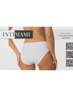 Intimami Slip donna in cotone bielastico con pizzo - bianco