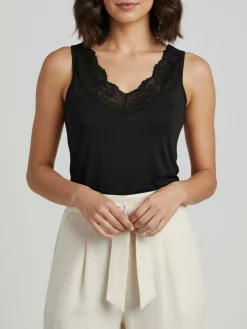 Intimami Top donna a spalla larga con scollo di pizzo - nero