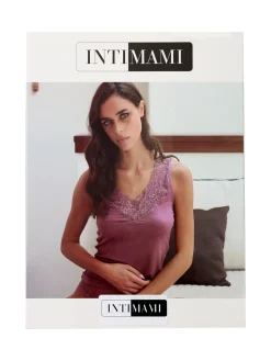 Intimami Top donna a spalla larga con scollo di pizzo - nero