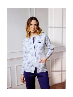 Irge Pigiama donna aperto in cotone interlock - blu