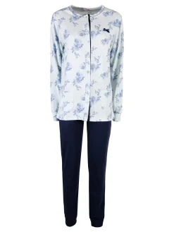 Irge Pigiama donna aperto in cotone interlock - blu