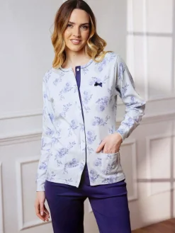 Irge Pigiama donna aperto in cotone interlock - blu