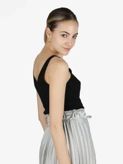 Italy Moda Top donna in lurex a costine scollo V