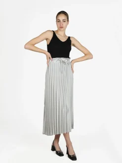 Italy Moda Top donna in lurex a costine scollo V