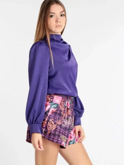 Jack Moda Blusa donna in raso con bottoni a perla
