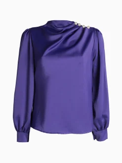 Jack Moda Blusa donna in raso con bottoni a perla