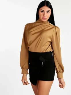 Jack Moda Blusa donna in raso con bottoni a perla