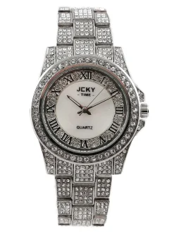 Jcky Orologio da polso con cinturino in acciaio e strass