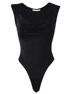 Jeans Louise Francoise Top body donna smanicato con scollo V arricciato - nero