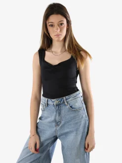 Jeans Louise Francoise Top body donna smanicato con scollo V arricciato - nero