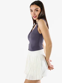 Jeans Louise Francoise Top body donna smanicato con scollo V arricciato - piombo