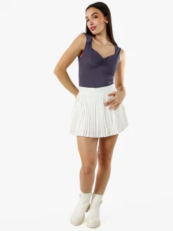 Jeans Louise Francoise Top body donna smanicato con scollo V arricciato - piombo
